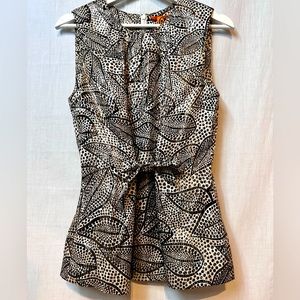 TORI BURCH - Sleeveless SILK blouse TOP Sz 8 SPARKLE - BLACK & WHITE